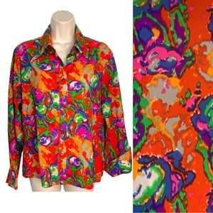 Vintage 70’s‎ Acting Up by ACT III Groovy blouse w pointed collar sz LG
